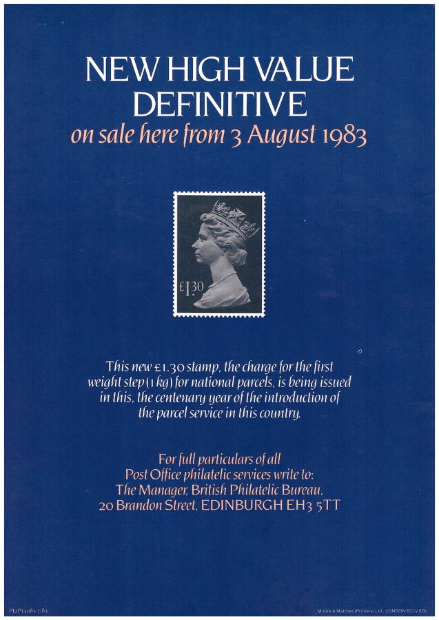 (image for) 1983 High Value Definitive Post Office A4 poster. PL(P) 3085 7/83.